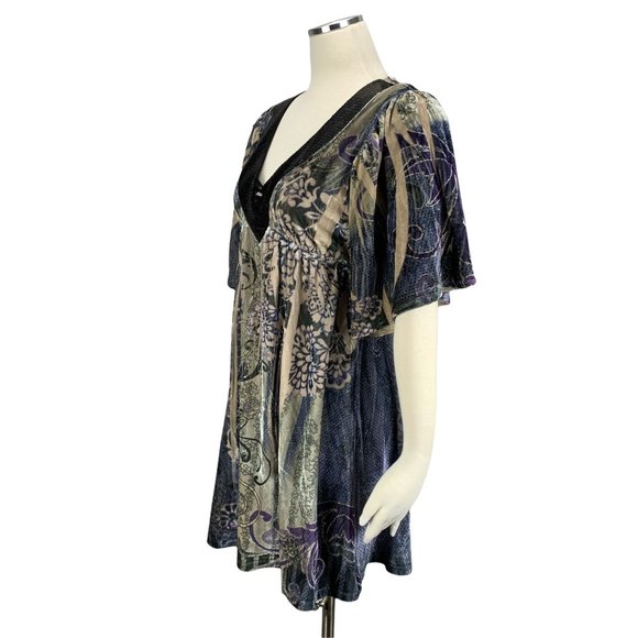 Volume One Large Dress NWT Velvet Gray Knee V Neck - Picture 2 of 6